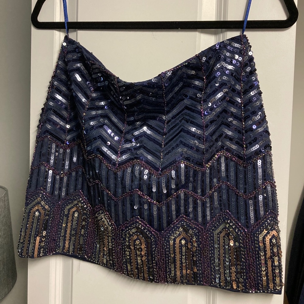 Navy Sequin Mini Skirt